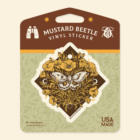 Polyphemus Moth & California Poppies 3" Vinyl Sticker